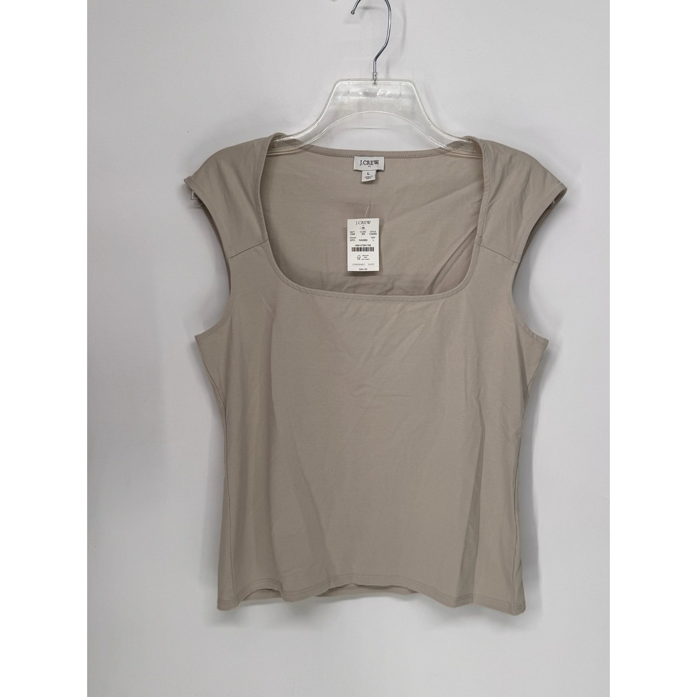 J.Crew Top Women L Stone NWT Squareneck Cap Sleeve Stretch Cotton CG020